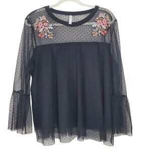 XHILARATION Mesh Embroidered Blouse | XL